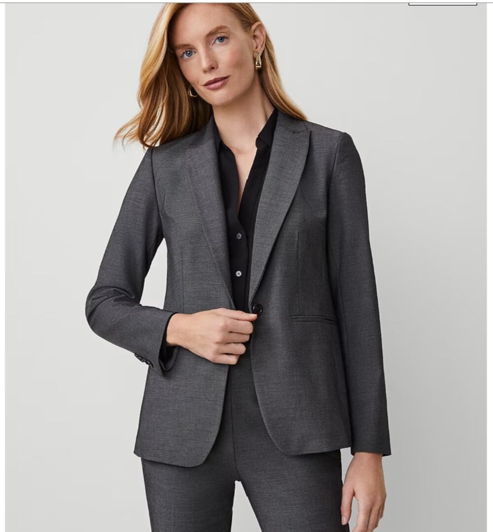 Ann Taylor The Long Single Button Blazer in Bi-Stretch Dark Gray Size 16